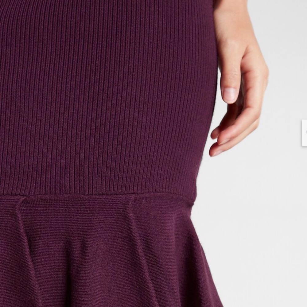 Express High Waisted Ribbed Body Contour Ruffle Sweater Skirt - Picture 3 of 9